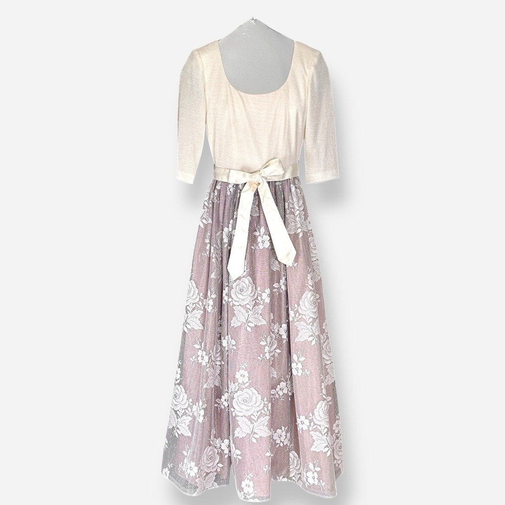 Vintage En Francais by Huey Waltzer Midi Dress Lace Cream Half Sleeve Purple‎